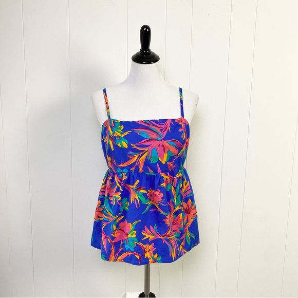 J. Crew Women’s SIZE 12 Tie Back Strappy Top Brilliant Blue Fushia Cotton - Picture 2 of 16